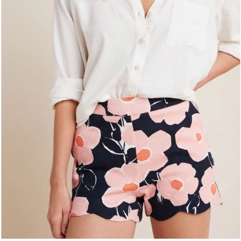 Anthropologie Floral Scalloped Shorts